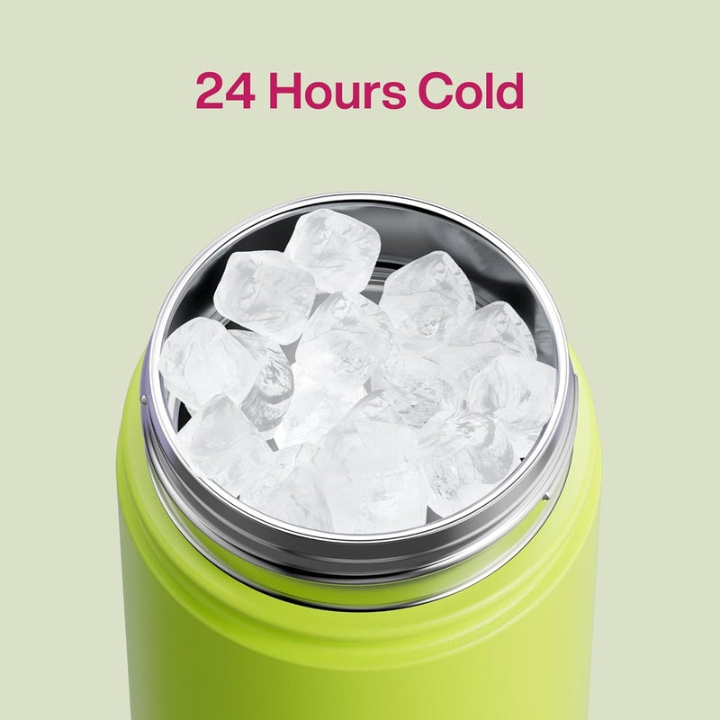 ENCOOL Kids Insulated Water Bottle with Straw - 12oz Stainless Steel Water Bottle with Dual Spouts, Leak-Proof, BPA-Free, Double Wall Vacuum Keeps Cold for 24 Hours for Sports, Travel, School (Acid Green) - Image 3
